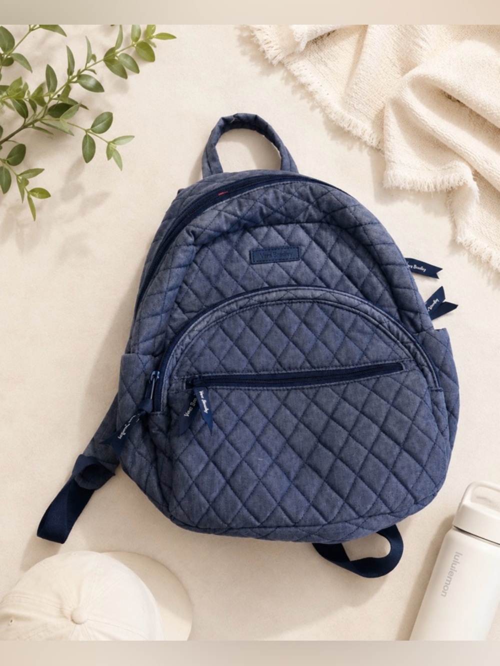 Vera Bradley Quilted Denim Blue Mini Backpack Cotton Travel Bag Casual Purse